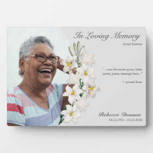 Memorial White Lily Floral Keepsake Custom Photo P Plaque
