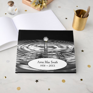 Memorial White Rose In Water Droplet Guest Book