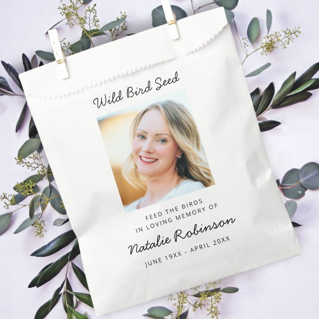 Memorial Wild Bird Seed | Modern Photo Funeral Favour Bag (Creator Uploaded)