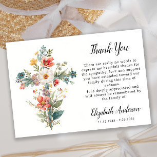 Memorial Wildflowers Cross Floral Sympathy Funeral Thank You Card