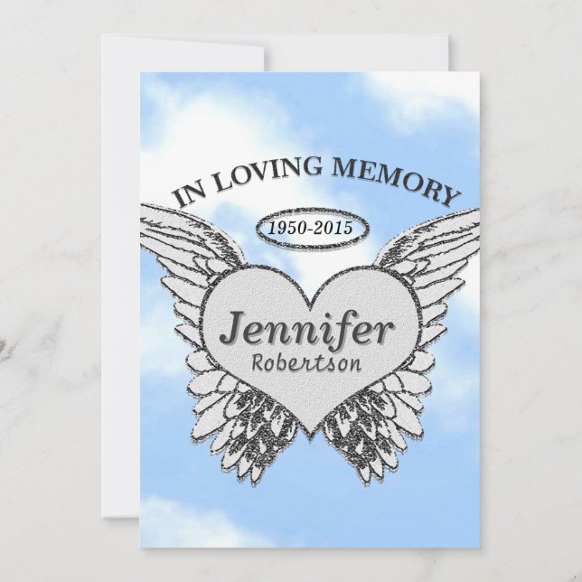 Memorial with Angel Wings and Heart Invitation (Back)