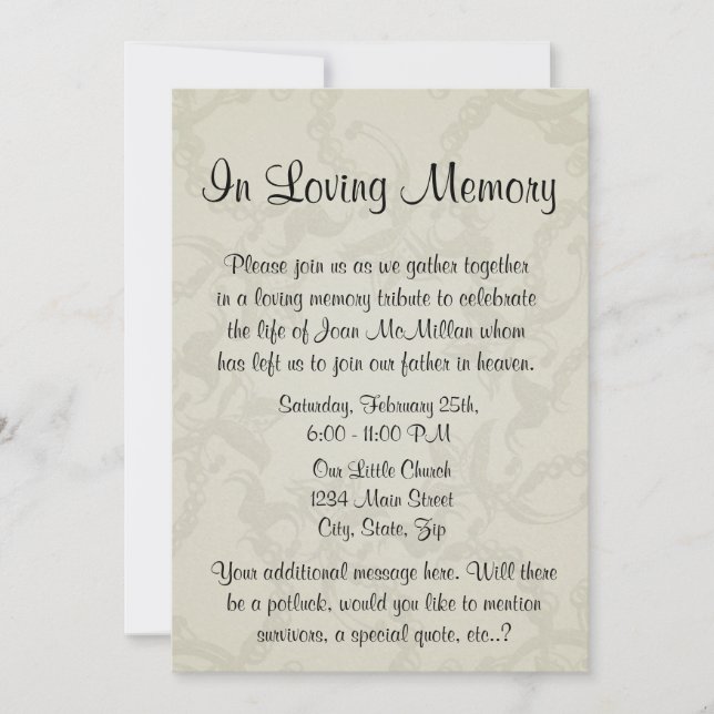 Memorial with Angel Wings and Heart Invitation (Front)