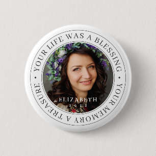 Memorial Your Life a Blessing Modern Photo 6 Cm Round Badge
