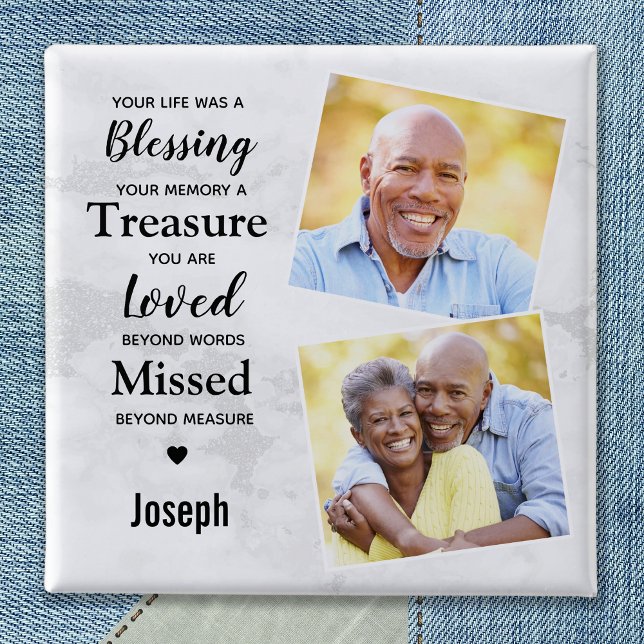 Memorials Remembrance Custom 2 Photo Keepsake 15 Cm Square Badge (Creator Uploaded)