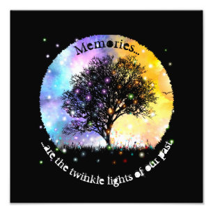 Memories are twinkle lights cosmic sky black tree photo print