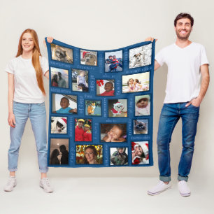 Memories Classic Blue Your 20 Photo Collage Fleece Blanket