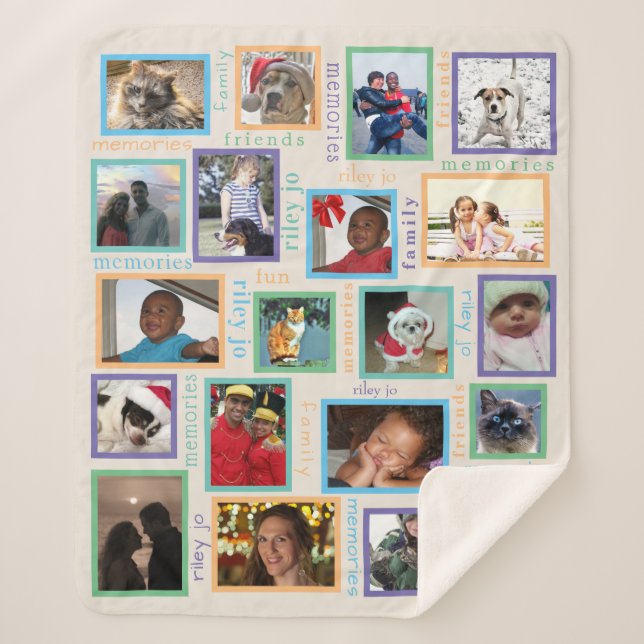 Memories Colourful 20 Photo Collage Personalised Sherpa Blanket (Front)