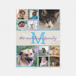 Memories Colourful Monogram 10 Photo Collage Fleece Blanket