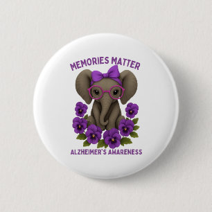 Memories Heimer's Awareness Purple Elephant Flower 6 Cm Round Badge