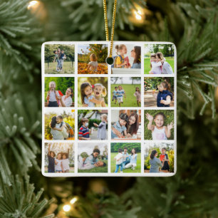 Memories in Motion: Customisable 16 Photo Collage Ceramic Ornament