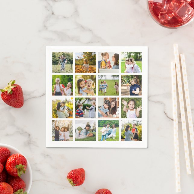 Memories in Motion: Customisable 16 Photo Collage Napkin (Insitu)