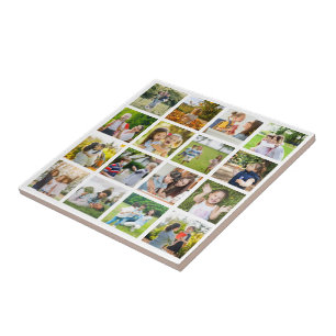 Memories in Motion: Customizable 16 Photo Collage Ceramic Tile
