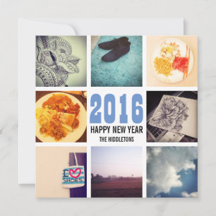 Memories Instagram Photo Collage 2016 Blue White Holiday Card