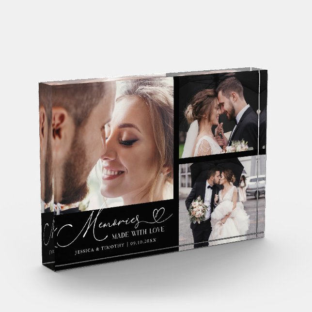 Memories Made with Love Black Wedding Photo Block (Left)