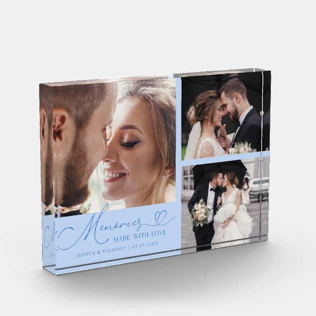 Memories Made with Love Icy Blue Wedding Photo Block (Left)