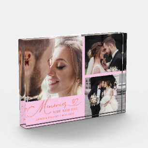 Memories Made with Love Orange Pink Wedding Photo Block