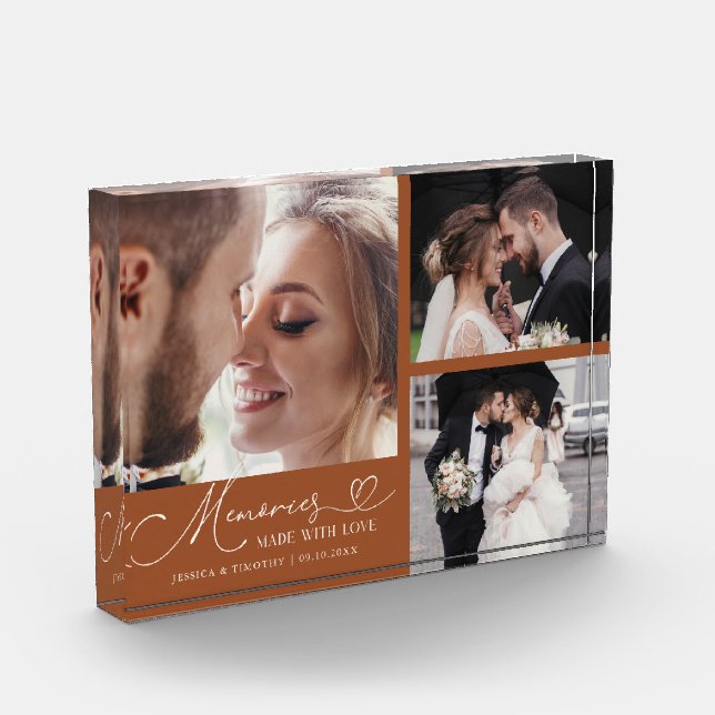 Memories Made with Love Terracotta Wedding Photo Block (Left)