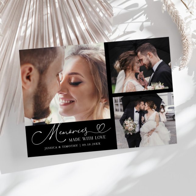 Memories Made With Love Wedding Black Multi Photo Thank You Card (Creator Uploaded)