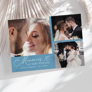 Memories Made With Love Wedding Denim Blue Photo Thank You Card