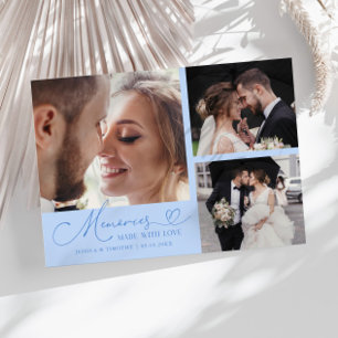 Memories Made With Love Wedding Icy Blue Photo Thank You Card