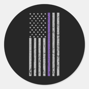 Memories Matter Alzheimer USA Flag Purple Strip Classic Round Sticker