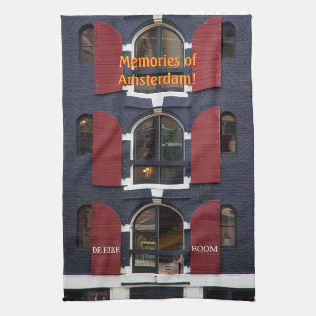 Memories of Amsterdam, The Oak Tree, De Eiken Boom Tea Towel (Vertical)