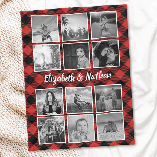 Memories Photo Collage Buffalo Plaid Lumberjack Fleece Blanket