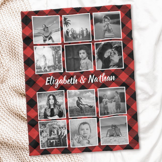 Memories Photo Collage Buffalo Plaid Lumberjack Fleece Blanket (Creator Uploaded)