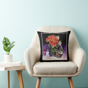Memory Maps Autumn Vibes Kitty skull painting Post Cushion