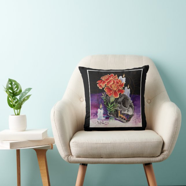 Memory Maps Autumn Vibes Kitty skull painting Post Cushion (Chair)