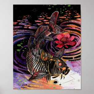 Memory Maps Autumn Vibes Koi Skeleton Reflections Poster