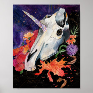 Memory Maps Autumn Vibes Unicorn Skull Poster