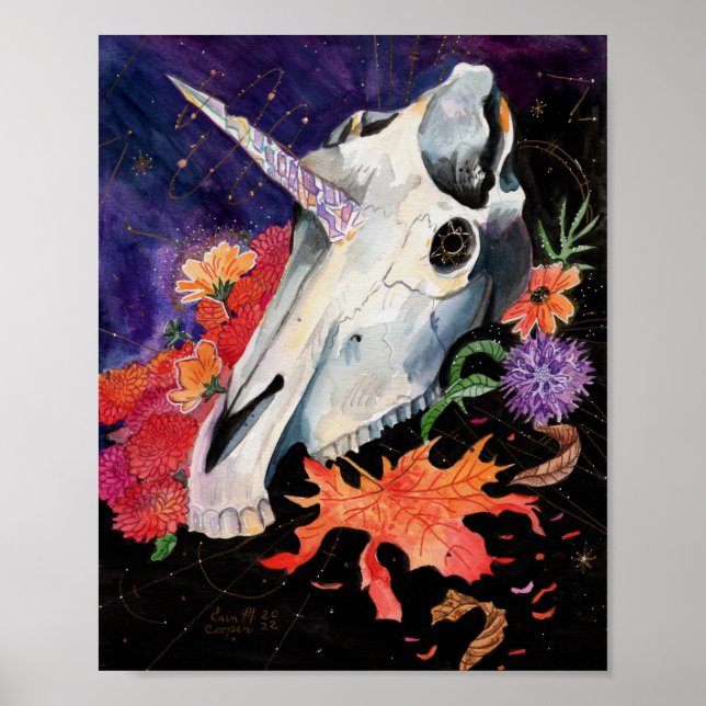 Memory Maps Autumn Vibes Unicorn Skull Poster (Front)