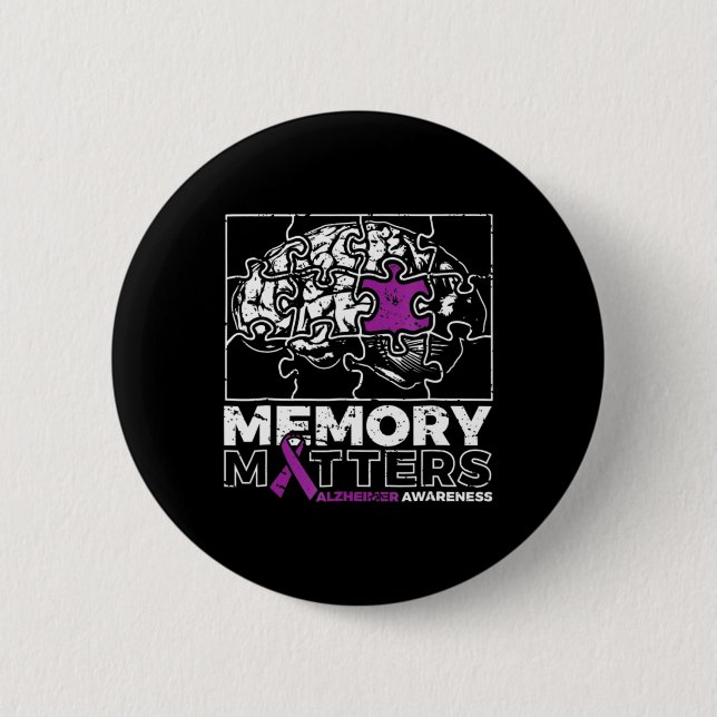Memory Problem Purple Ribbon Brain Puzzle Heimerhe 6 Cm Round Badge (Front)