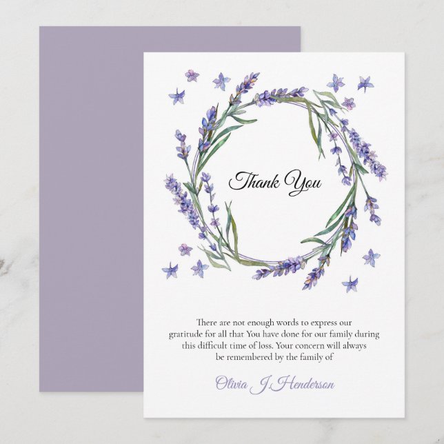 Memory Rustic Lavender  Sympathy Thank You Invitation (Front/Back)