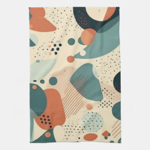 Memphis Abstract Colour Block Navy Orange Teal Tea Towel