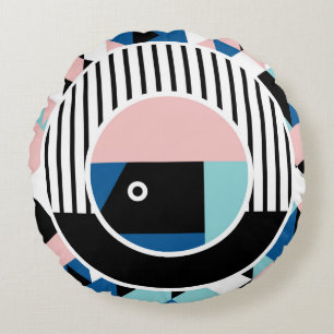 Memphis abstract poster design. Face geometric mak Round Cushion