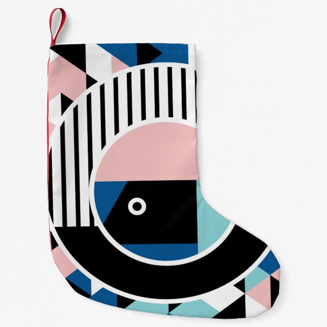 Memphis abstract poster design. Face geometric mak Small Christmas Stocking (Front)