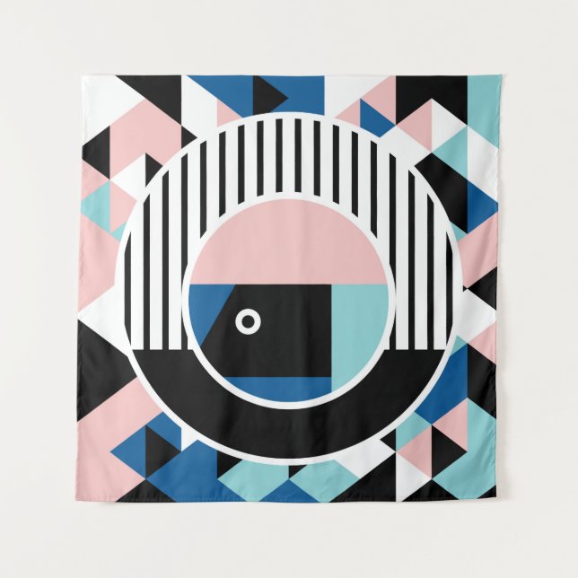 Memphis abstract poster design. Face geometric mak Tapestry (Front)