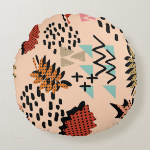 Memphis autumn fall foliage and leaves with geomet round cushion
