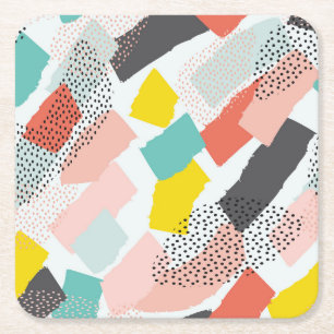 Memphis brush strokes: vintage pattern. square paper coaster