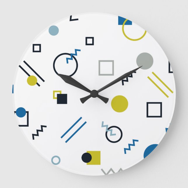 Memphis, cool, trendy, modern geometric art large clock (Front)
