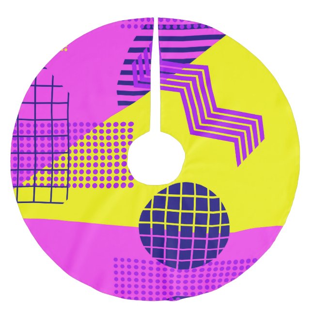 Memphis Eighties: Geometric Shapes Background Brushed Polyester Tree Skirt (Front)