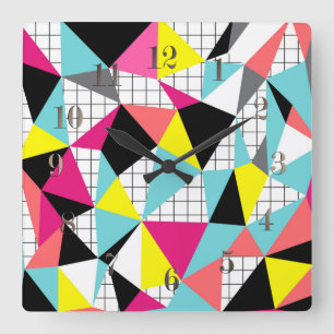 Memphis, geometric shapes square wall clock