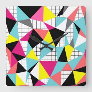 Memphis, geometric shapes square wall clock
