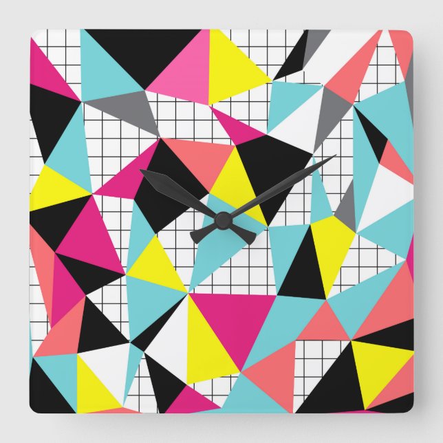Memphis, geometric shapes square wall clock (Front)