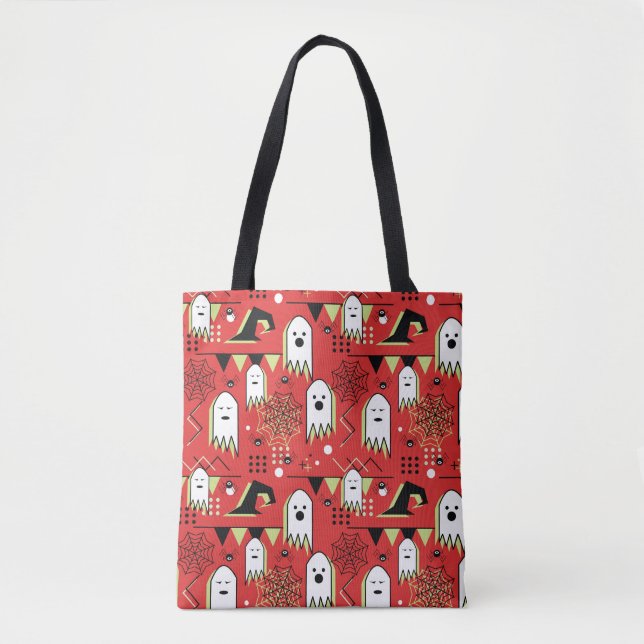Memphis ghost: Halloween geometric pattern. Tote Bag (Front)