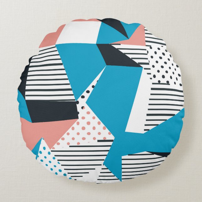 Memphis Pattern: Minimalist Abstract Trend Round Cushion (Front)