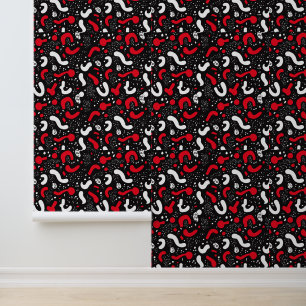 Memphis Pattern: Modern Black, Red & White Wallpaper