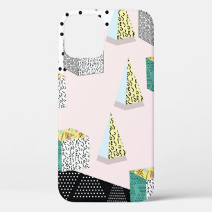 Memphis pattern with geometric, grid, striped and iPhone 12 case
